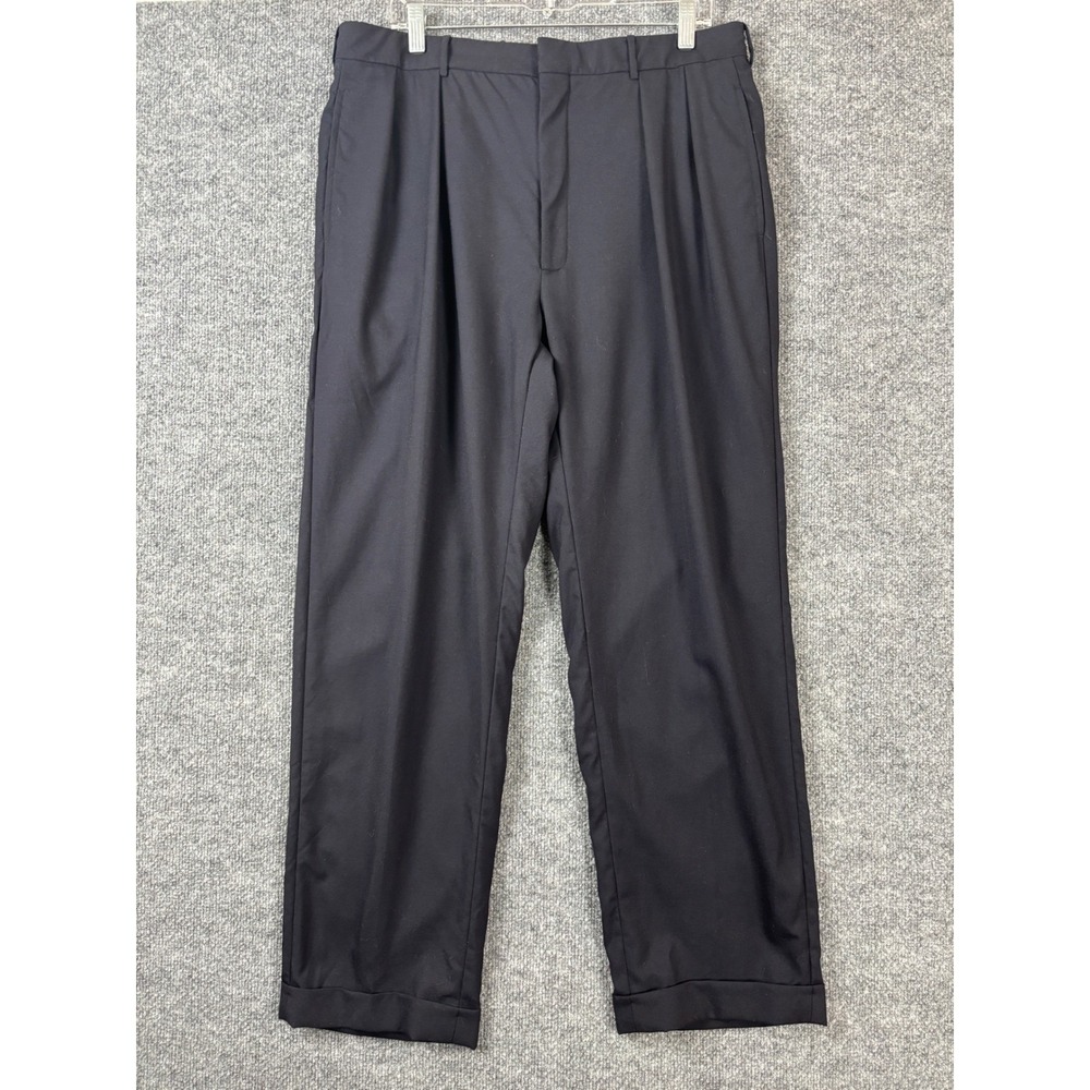 Polo by Ralph Lauren Dress Pants Men Size 34x30 Blue Navy Pleated Wool Cuffed - Picture 1 of 7